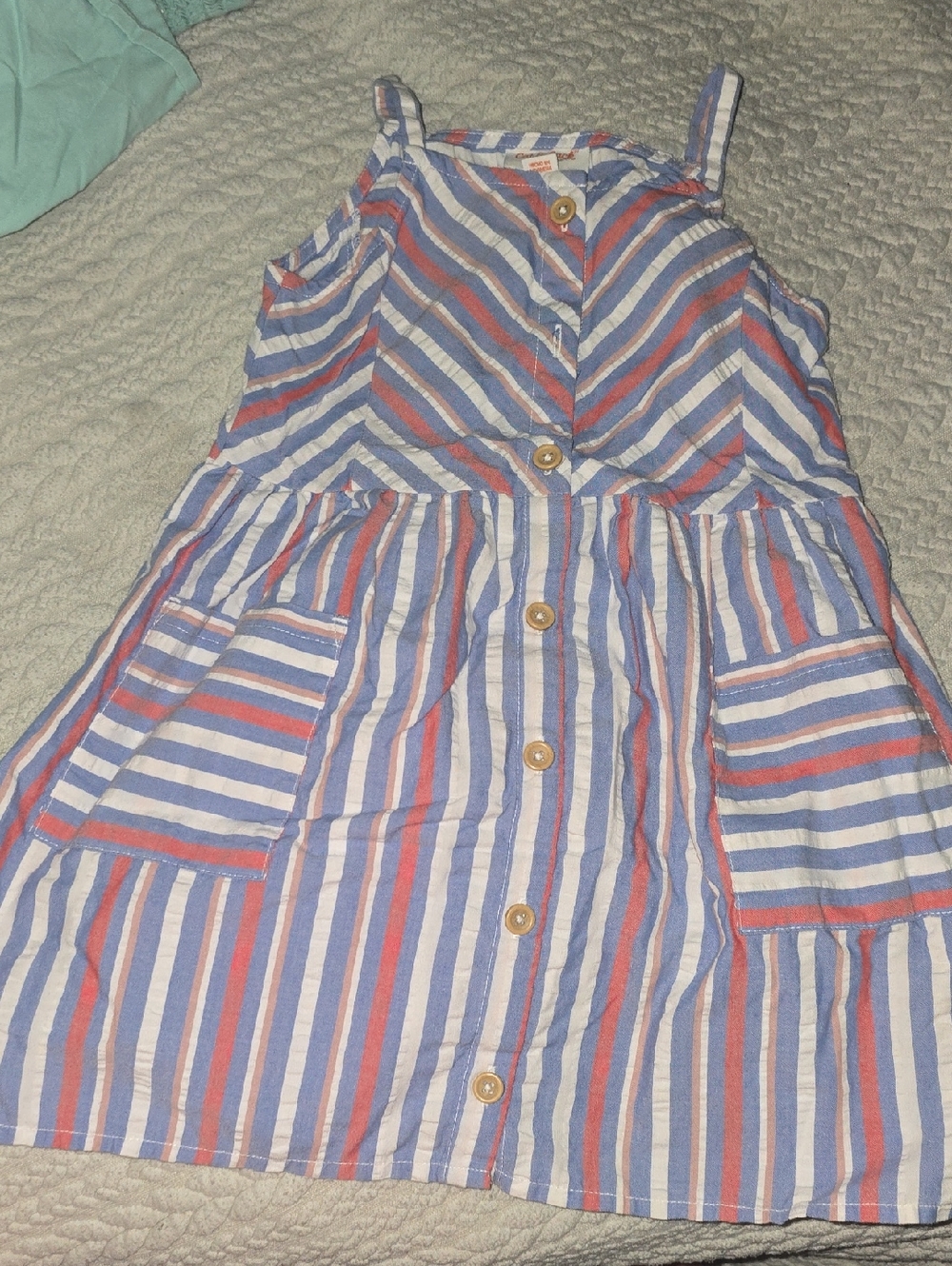 Cat & Jack Blue, White & Coral Striped Button-Front Sundress
